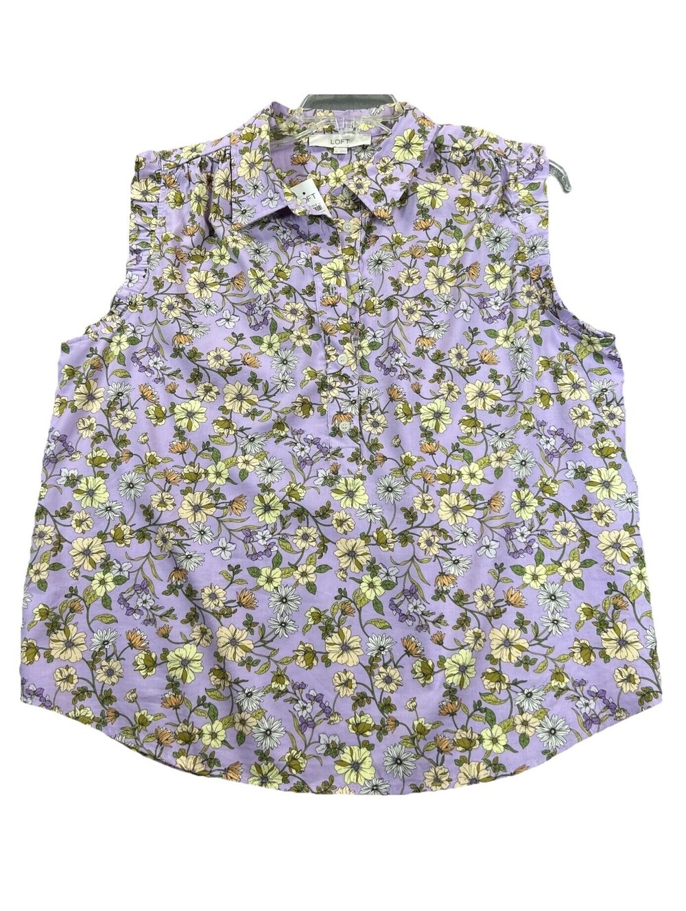Loft Size Xl NWT Lavender Sleeveless Henley Ruffle Cotton Blend Cottagecore